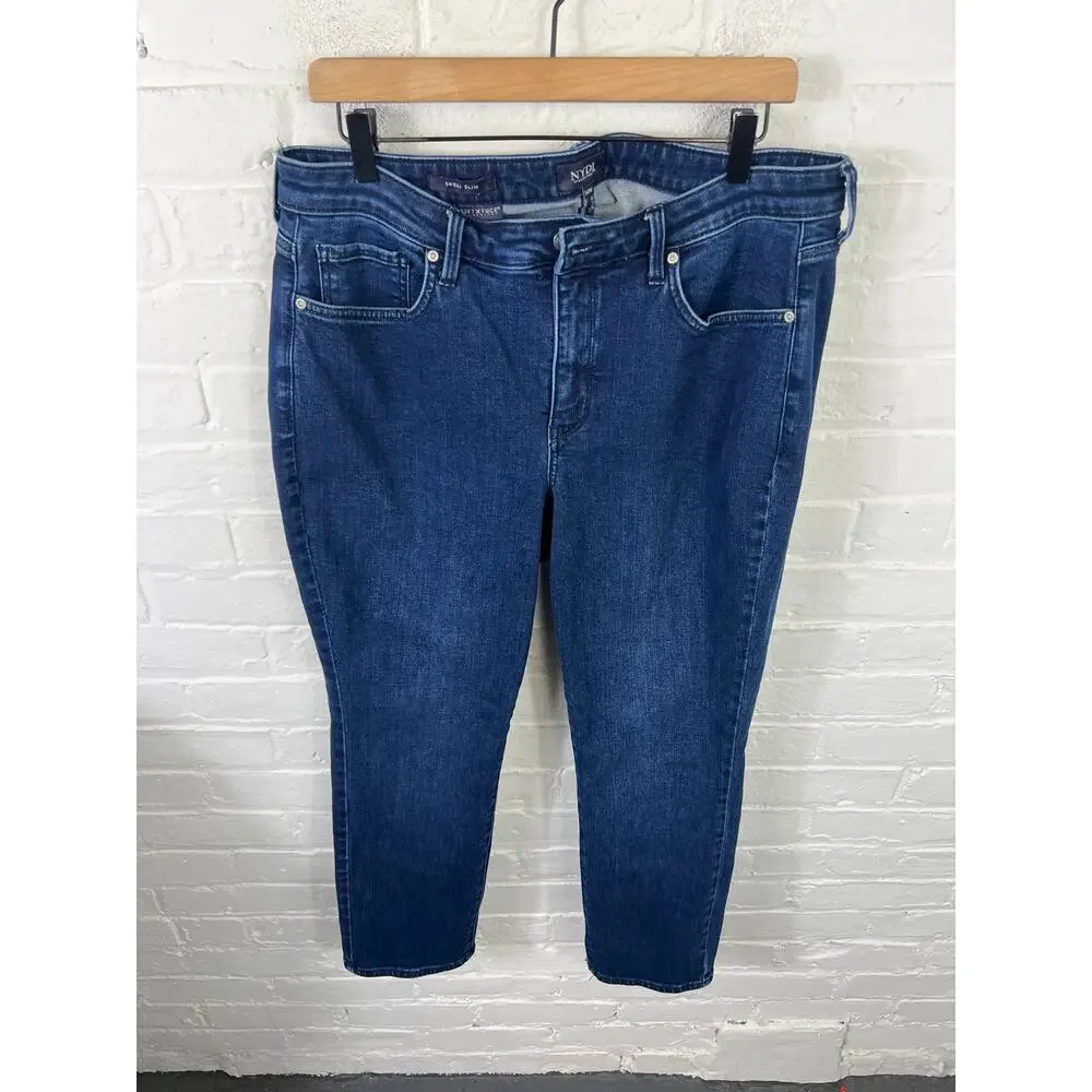 NYDJ Women's Mid Rise Sheri Slim Fit Skinny Jeans Dark Wash Blue Size 14W - Picture 8 of 12